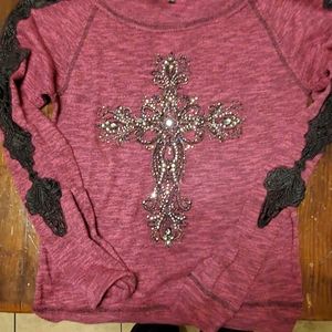 Miss me sweater maroonish purple color .